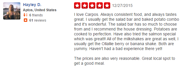 Carpo's Restaurant Yelp Review 1